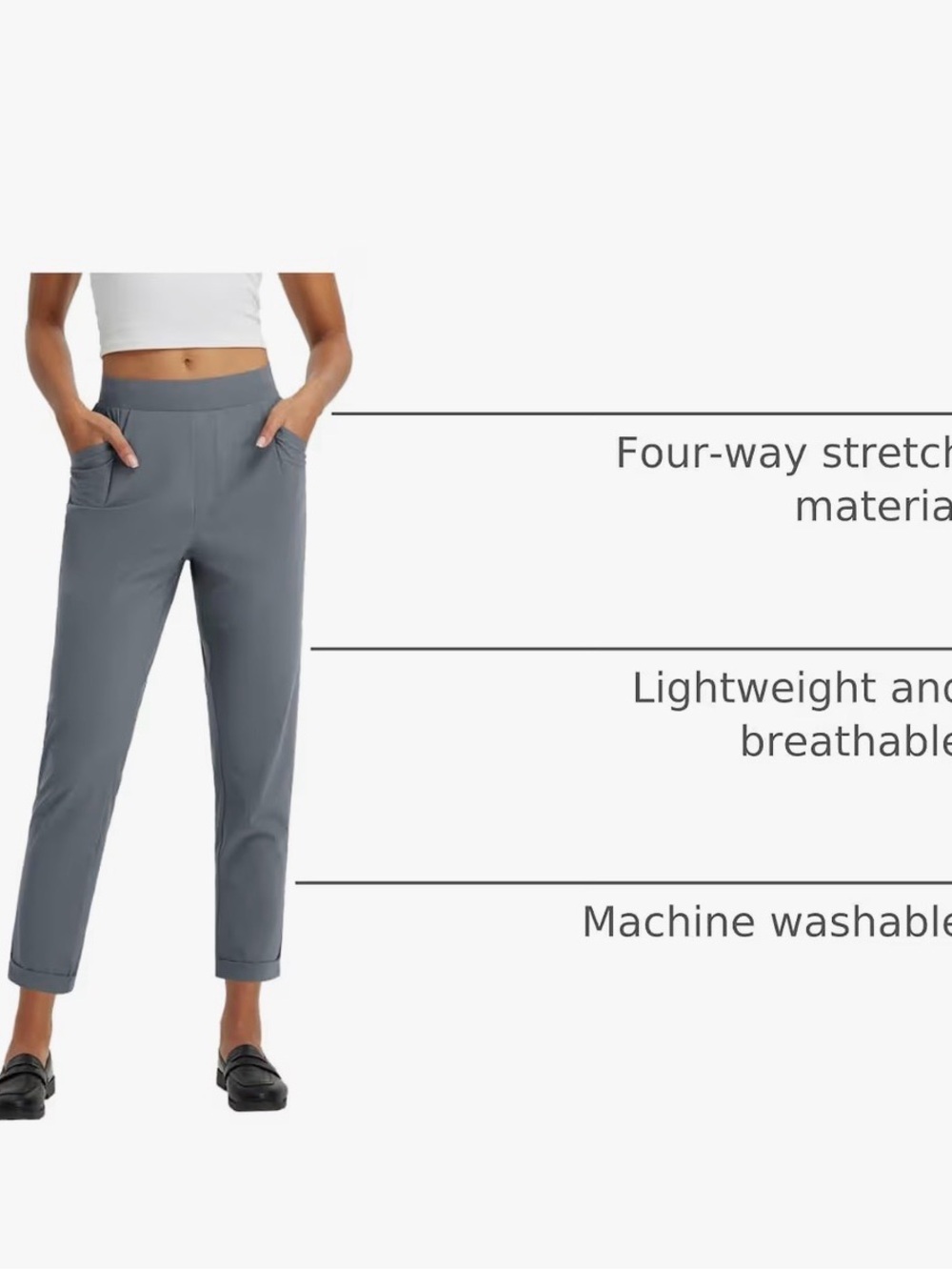 NWT Baleaf Women's Charcoal Pull-On Ankle Pants-Large from Amazon